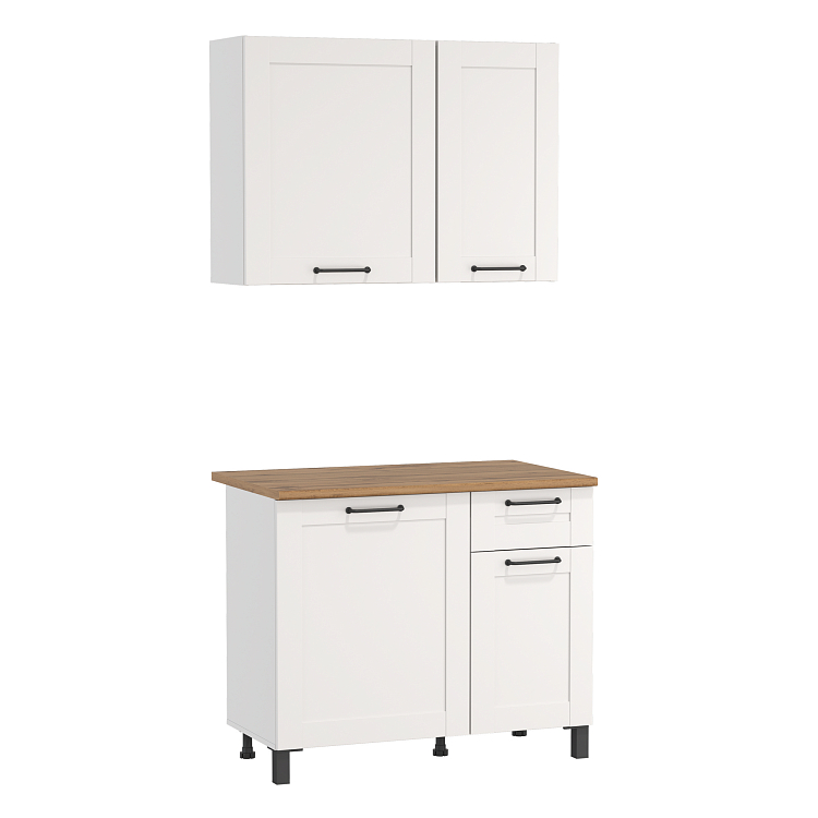 Шкаф Аризона (1000) белый/столешница дуб вотан/ДВПО белый/профиль ПВХ белый О