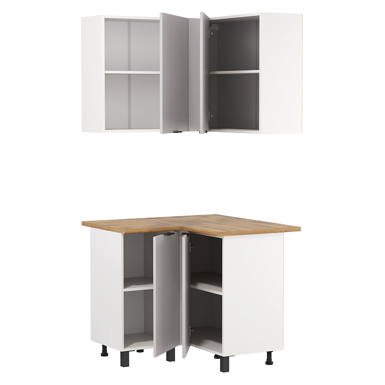 Шкаф навесной угловой Венера ЛДСП белый/фасад ЛДСП кашемир/ДВПО белый