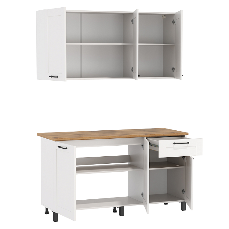 Кухня Аризона (1500) белый/столешница дуб вотан/ДВПО белый/профиль ПВХ белый О