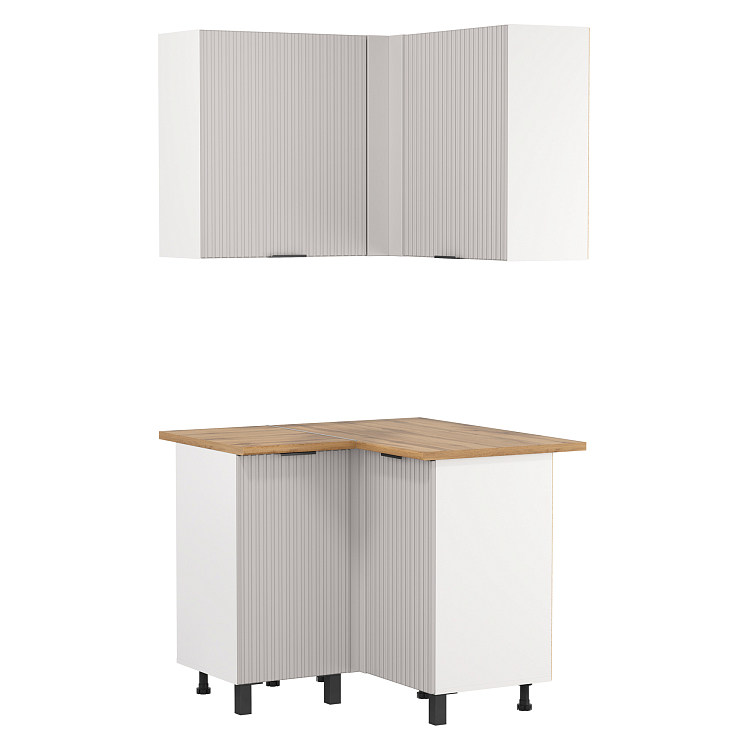 Шкаф навесной угловой Венера МДФ белый/фасад МДФ с ПВХ кашемир фрезерованный/ДВПО белый