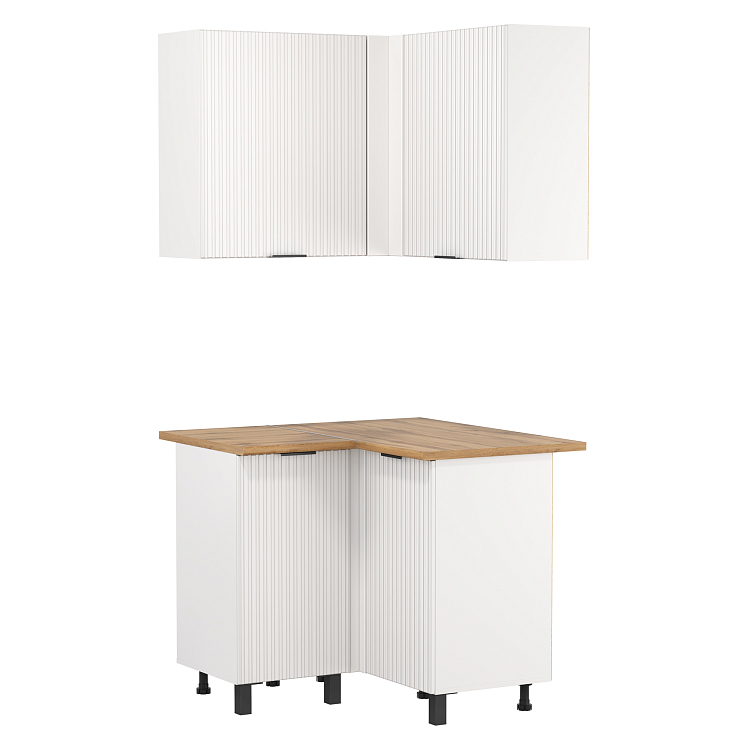 Шкаф угловой Венера МДФ белый/фасад МДФ с ПВХ белый матовый фрезерованный/столешница дуб вотан/ДВПО белый