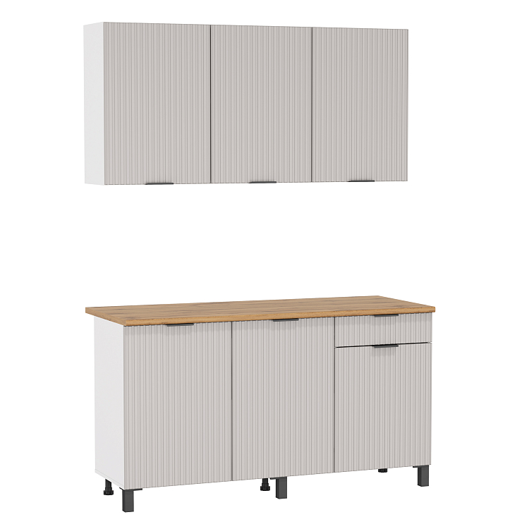 Шкаф навесной Венера (1500) МДФ белый/фасад МДФ с ПВХ кашемир фрезерованный/ДВПО белый